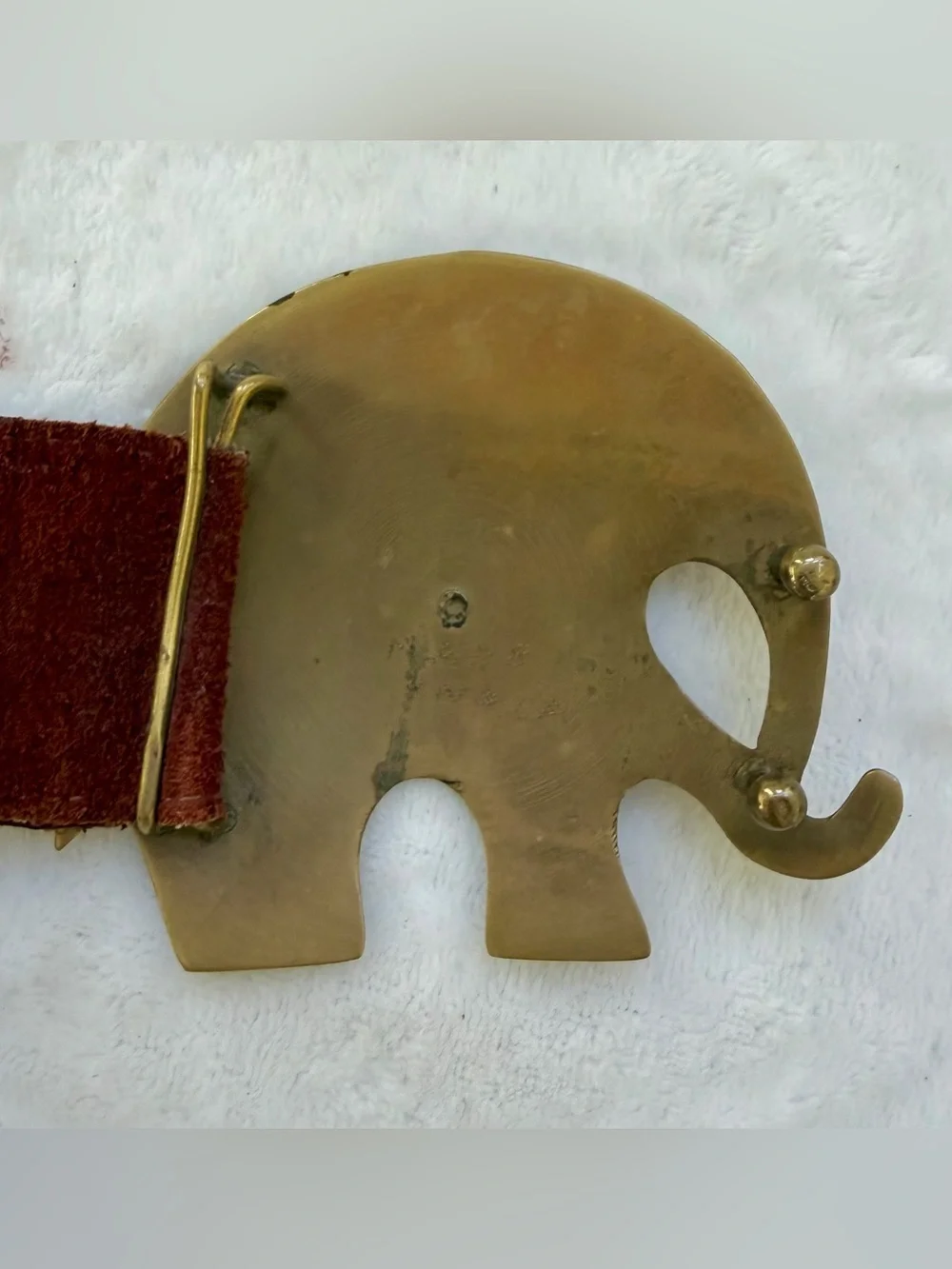 Enamel Brass Belt Buckle Elephant Floral Reddish Maroon Brown Detailed Vintage